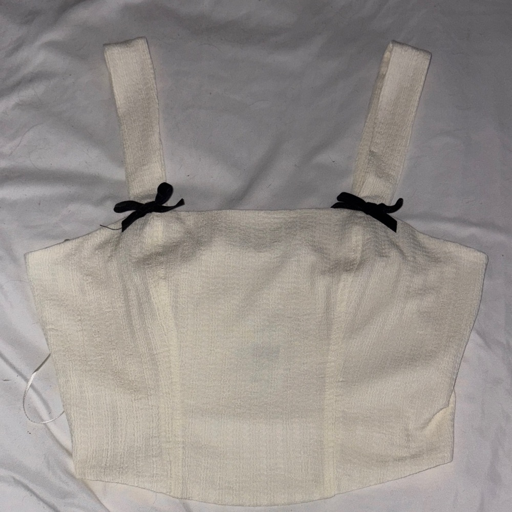 Buckle Cream Crop Top with Black Accents